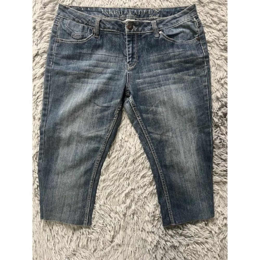 Inked and Faded Ladies Blue Denim Jeans Size 14 Capri Cut
